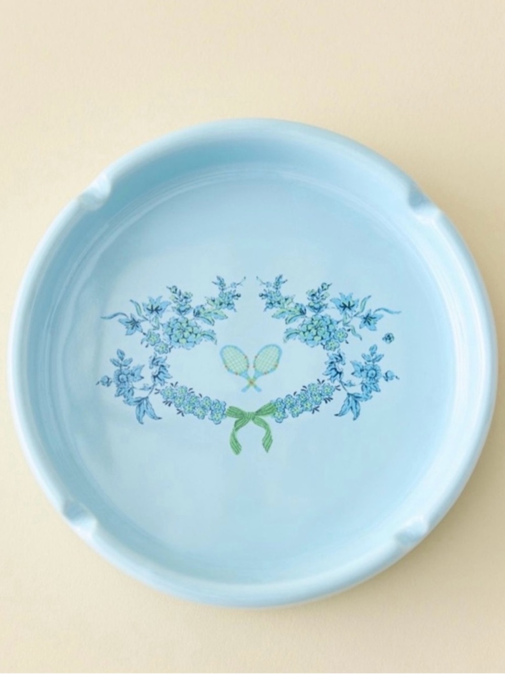 Blue Floral Tennis Retro Motifs Versatile Stoneware Ashtray